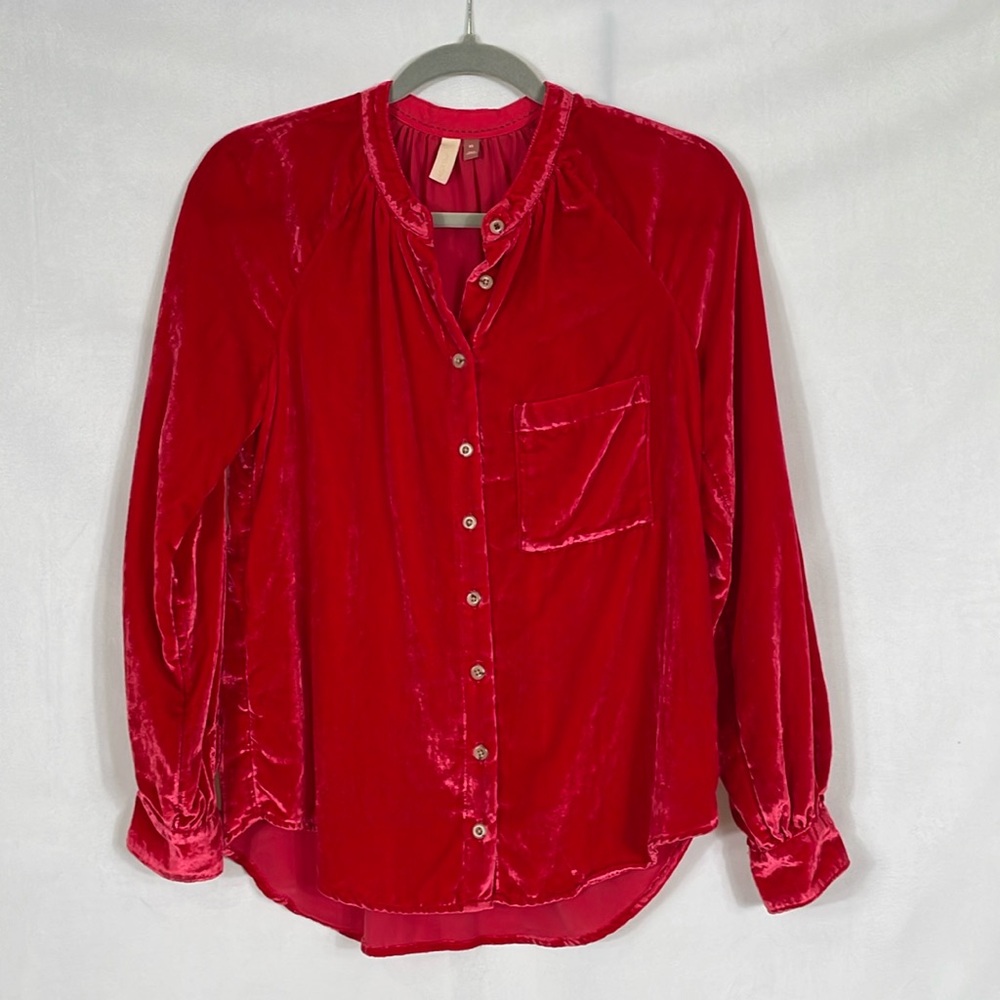 Pilcro Red Velvet Top Blouse Size XS Button Down EUC
